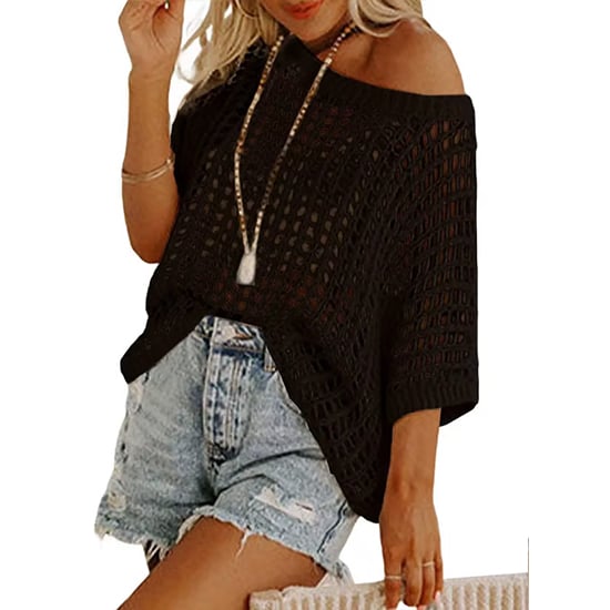🔥 BIG SALE 🔥Short Sleeve Crochet Sweater Lightweight Summer Tops Loose Hollow Out Crewneck Pullover