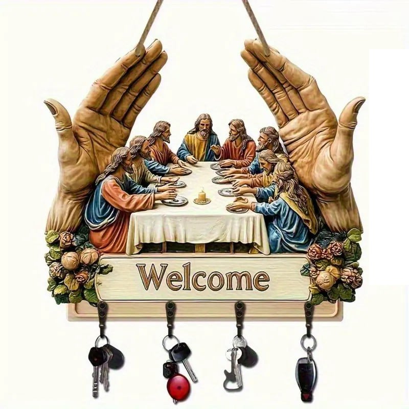 ✝️ Handcrafted Wooden Jesus and Disciples Wall Art Key Hook