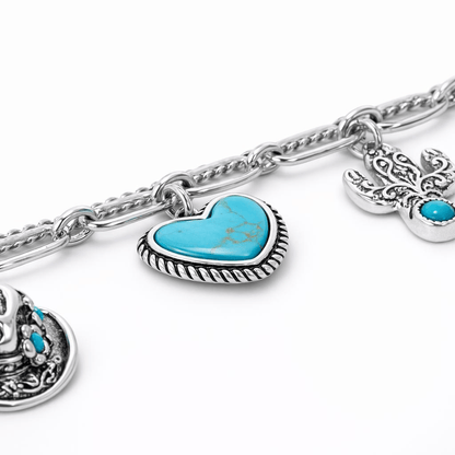 🏇🤠Handmade Western Cowboy Charm Bracelet with Boot Hat Cactus & Heart Charms🌵BUY 2 GET 10% OFF