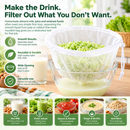 Bowl-Shaped Nylon Nut Milk Bag, Reusable Strainer Bags（3Pcs）