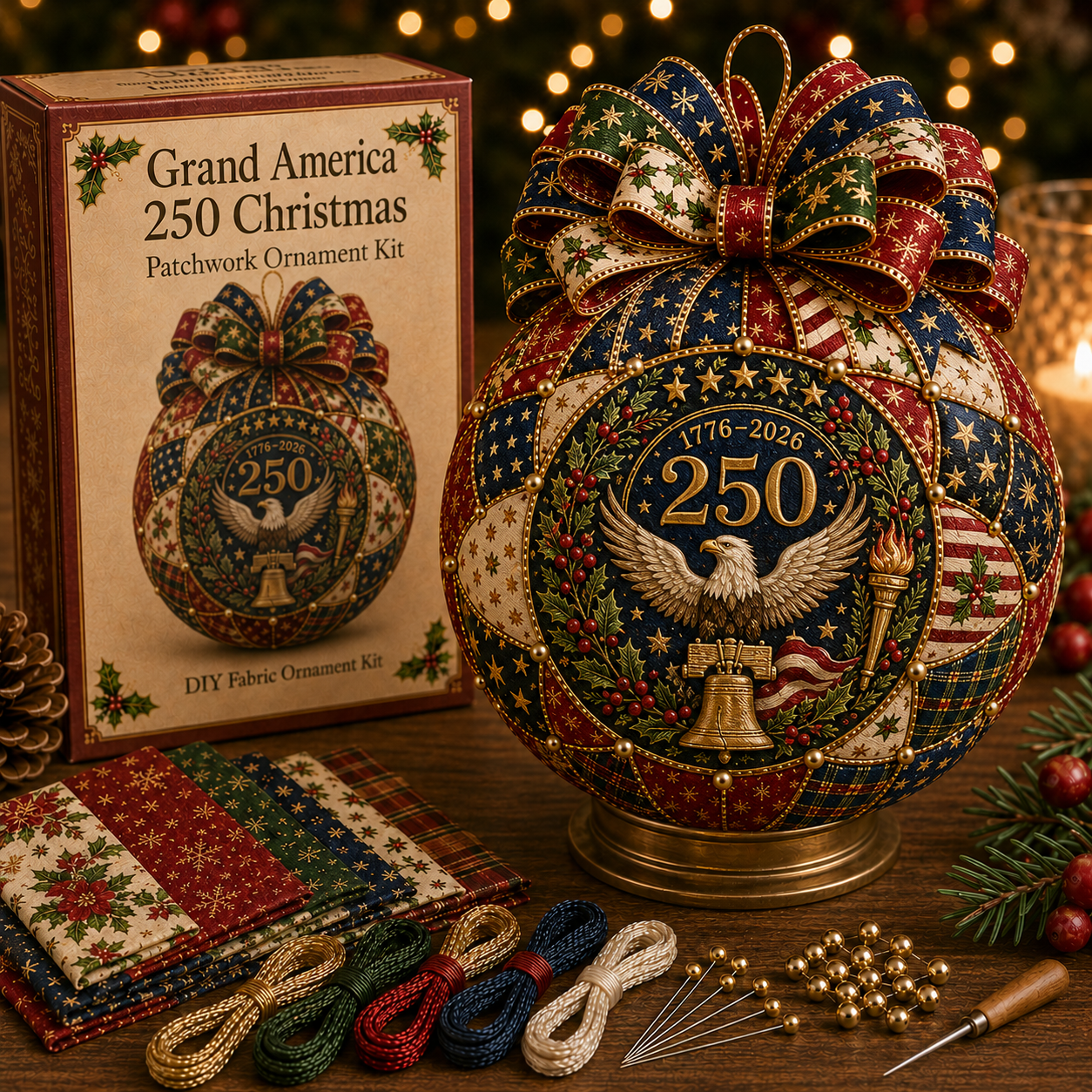 🇺🇸❤️Beginner-Friendly🎄 USA Christmas Patchwork Ornament DIY Kit