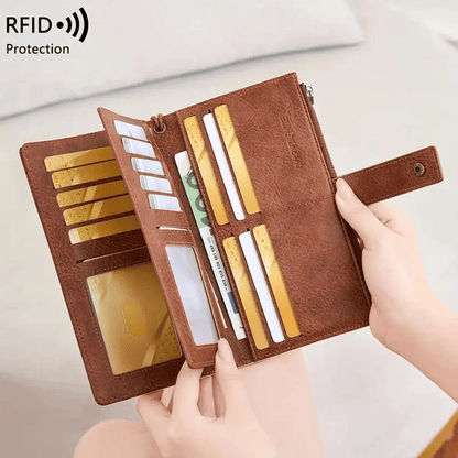 Women's RFID Leather Long Wallet - Stylish Clutch👛