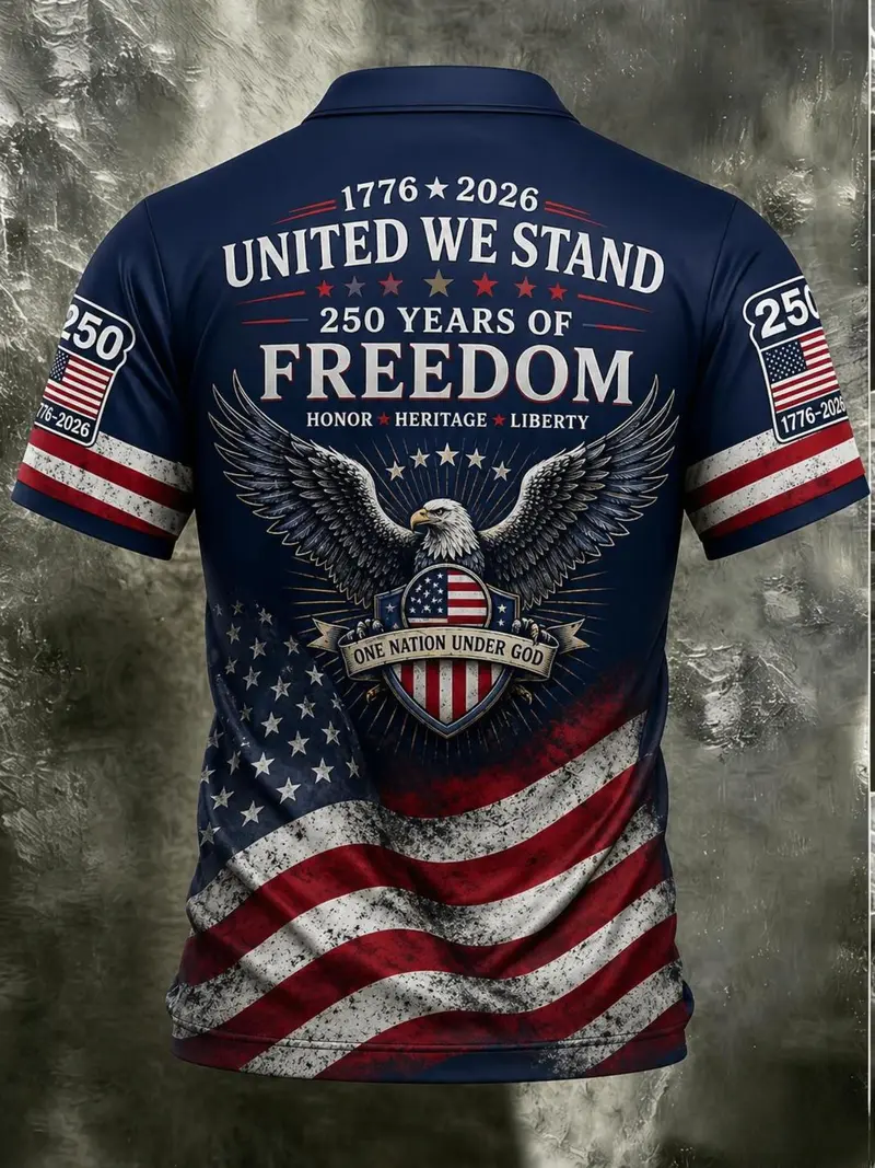 🎇 Patriotic American Flag Polo Shirt for Men, 250th Anniversary 1776-2026| Free Shipping on 2+