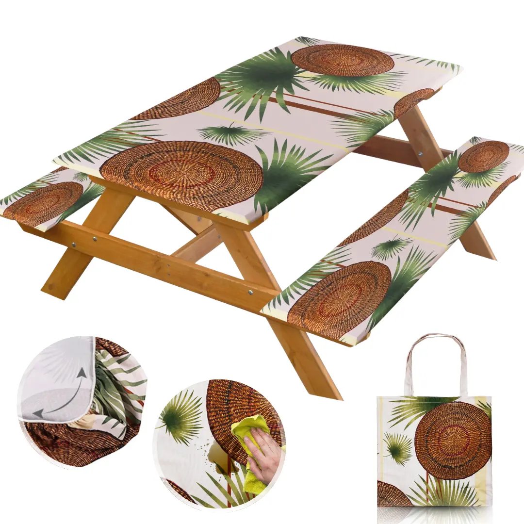 🧺 Stretch Picnic Tablecloth Set | Bench Covers + Carry Bag Included 👜