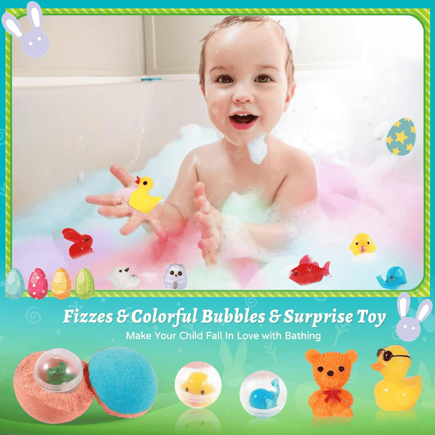 🔥LAST DAY 49% OFF🛁 Natural Bath Bombs for Kids with Mega Bubbles & Surprise Inside 🥚✨