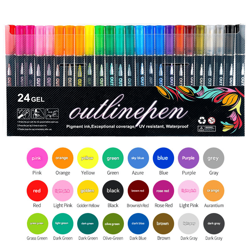 👍🔥👍8/12/24/36/48 Colors Double Line Outline Art Pen Marker Pen