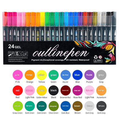 👍🔥👍8/12/24/36/48 Colors Double Line Outline Art Pen Marker Pen