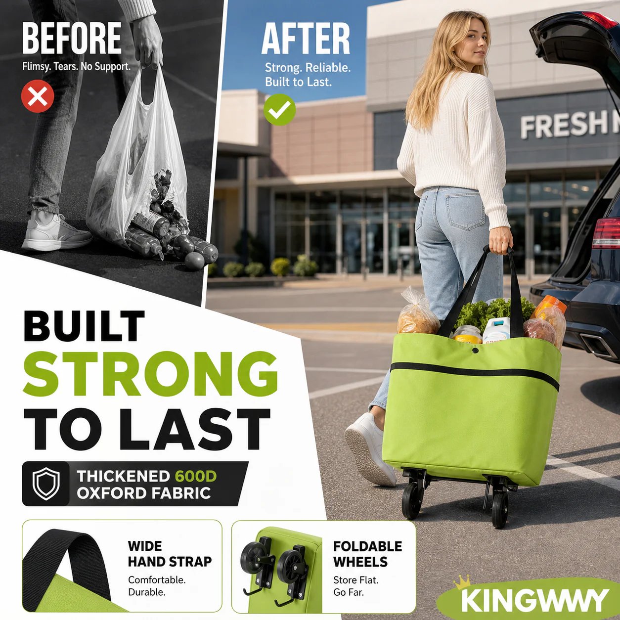 🔥2-in-1 Foldable Shopping Cart