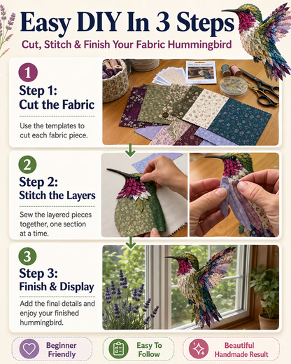 🧵 Beginner Friendly ✨ 3D Patchwork Bird DIY Craft Kit – Create a Layered Fabric Bird Worth Displaying