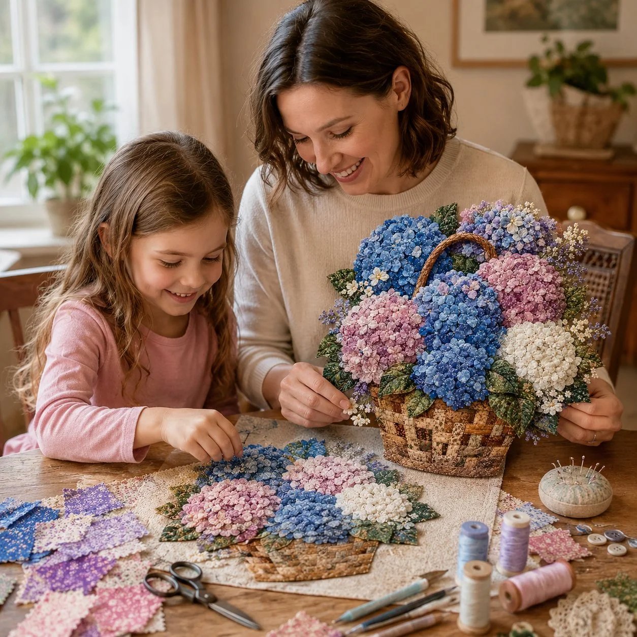 🔥HOT SALE🔥🌸🧵 Premium Floral Basket Patchwork DIY Kit | High-Quality Layered Fabric Bouquet with Raised Petals & Woven Basket Details ✨
