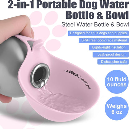 Portable Dog Water Bottle 10oz/285ml Stainless Steel Travel Dog Water Dispenser with Bowl  🔥🔥🔥Buy 2 Get 10 Off