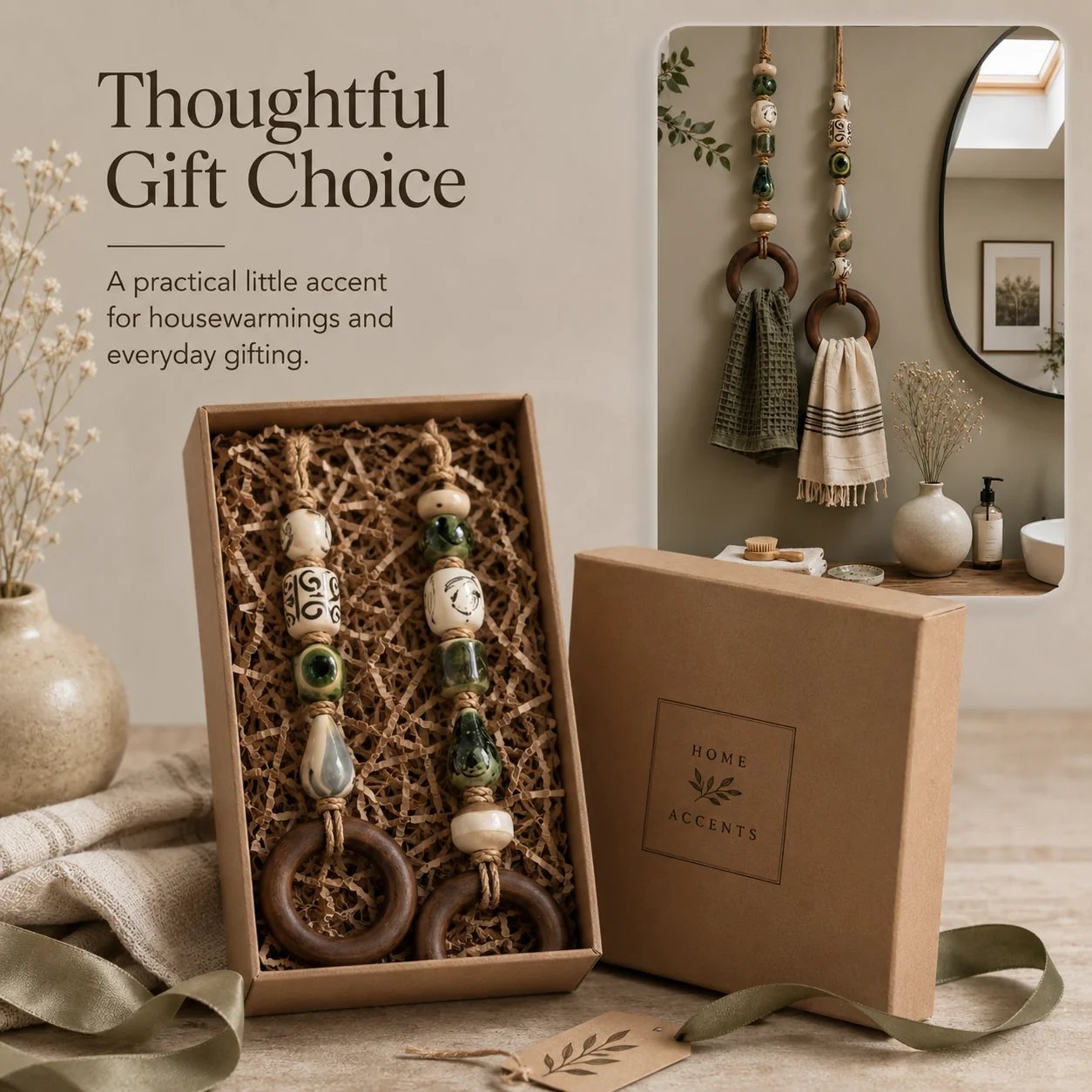 ✨Decorative Beaded Towel Hanger with Wooden Ring(📦Buy 2 Free Shipping)