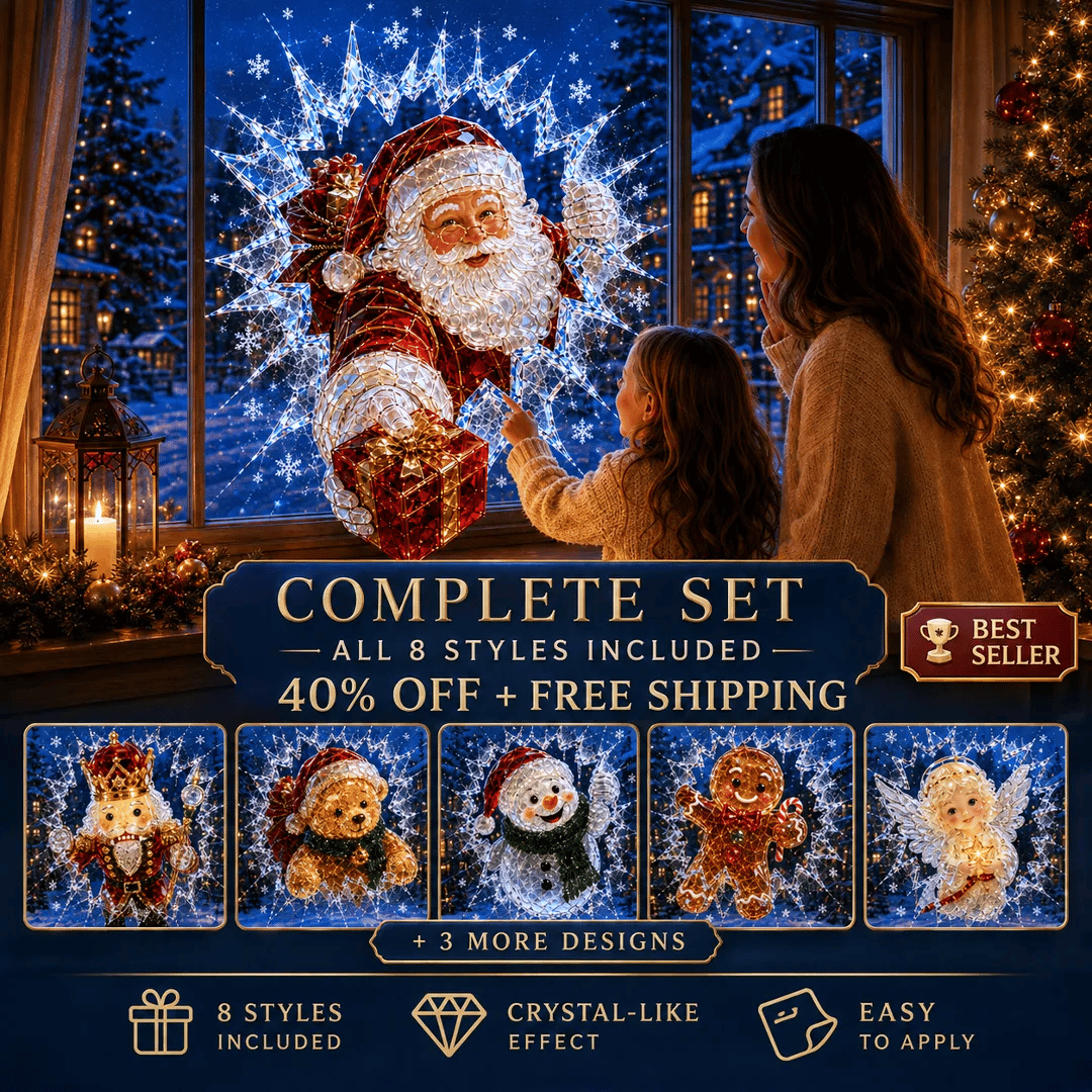 🔥HOT SALE 49% OFF✨🎄Crystal Christmas Break-In Window Decal — 3D Shattered-Glass Holiday Window Decoration