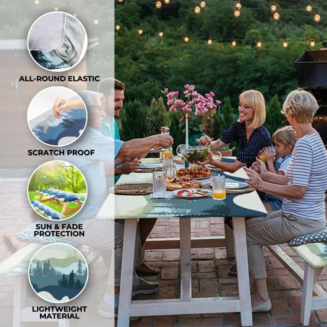 🧺 Stretch Picnic Tablecloth Set | Bench Covers + Carry Bag Included 👜