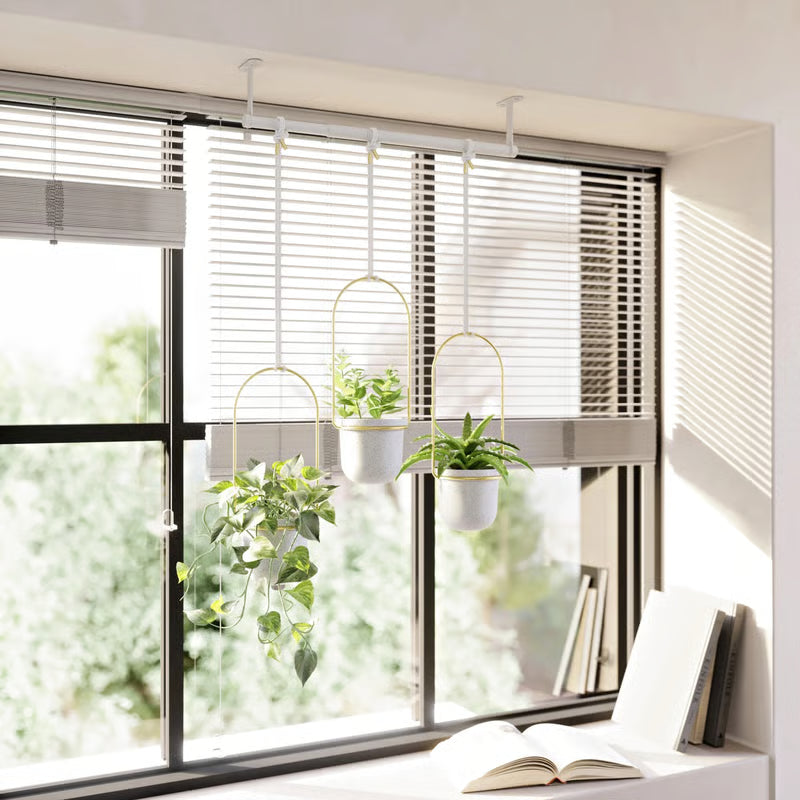 🌱 BESTSELLER |🌿Adjustable Hanging Window Planter Set – Metal Rod Plant Hanger with 3 Pots for Indoor & Outdoor Green Display