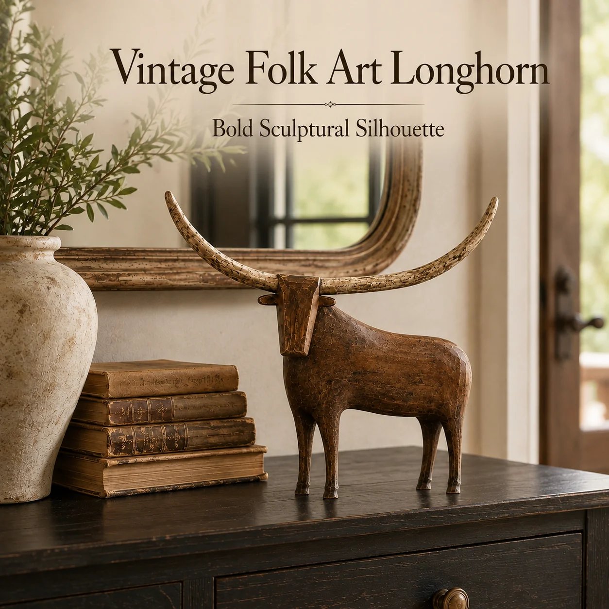 Vintage Longhorn Bull Sculpture
