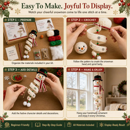 ☃️Crochet Snowman Spiral Ornament DIY Kit | Complete Beginner-Friendly Set with Soft Yarn, Crochet Hook, Festive Beads, Snowflakes & Step-by-Step Guide 🧶🎄✨