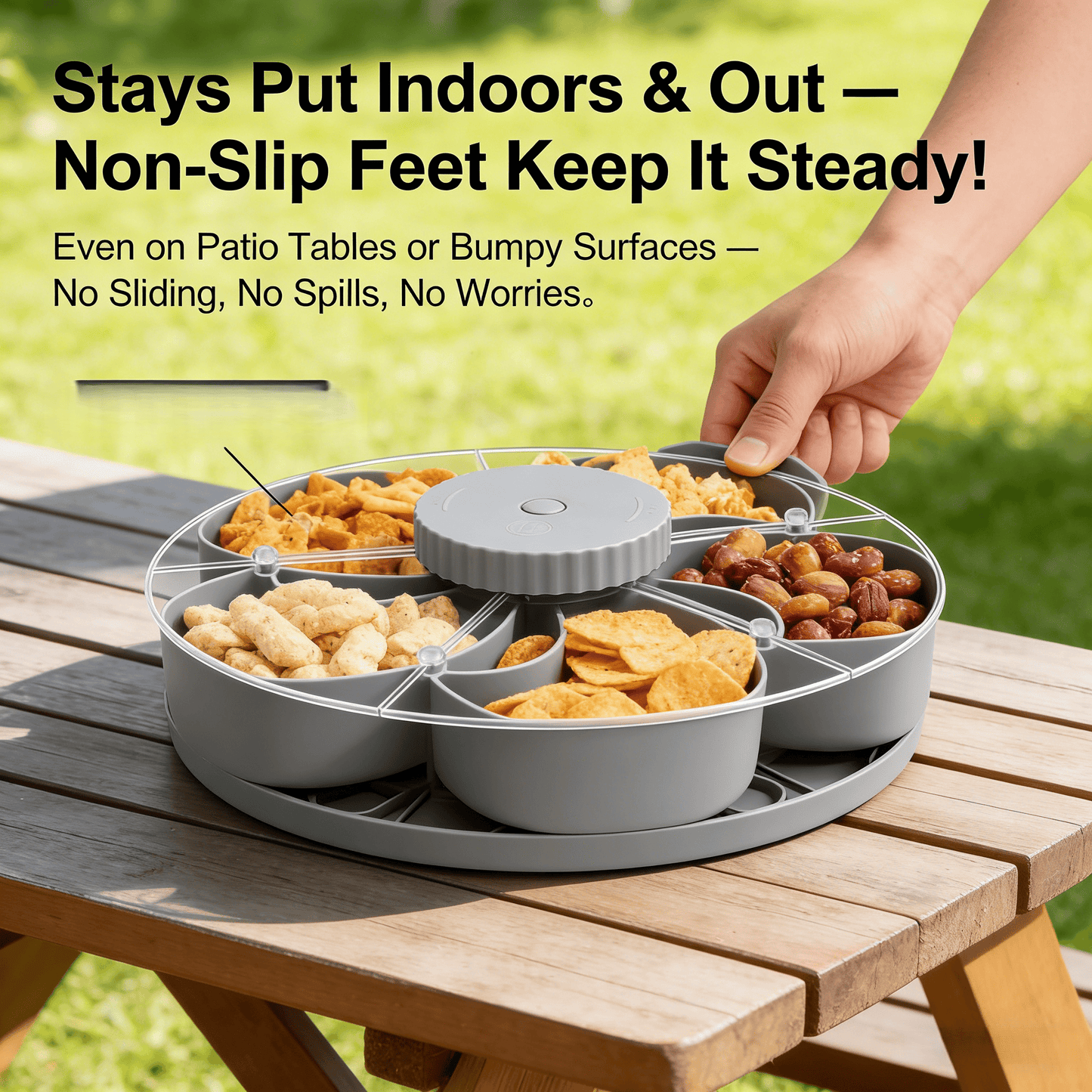 ✅ Rotating 5-Compartment Snack Tray👉Divided Spin & Snack Serving Tray