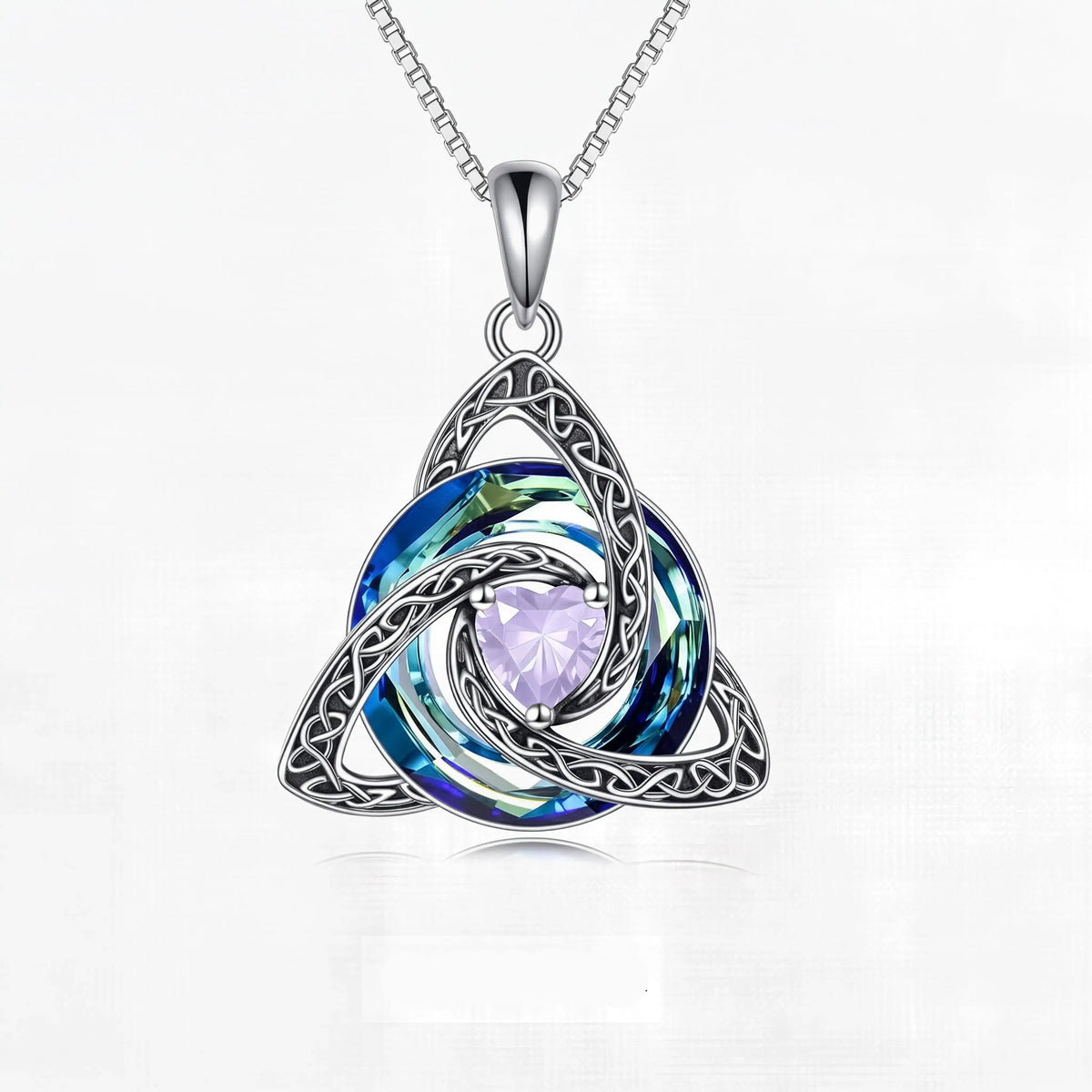 Birthstone Celtic Trinity Knot Necklace – Silver-Plated Crystal Pendant Jewelry