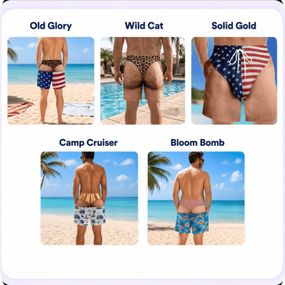 The "Cheeky Commando" Novelty Prank Swim Trunks – Guaranteed to Cause Double-Takes!