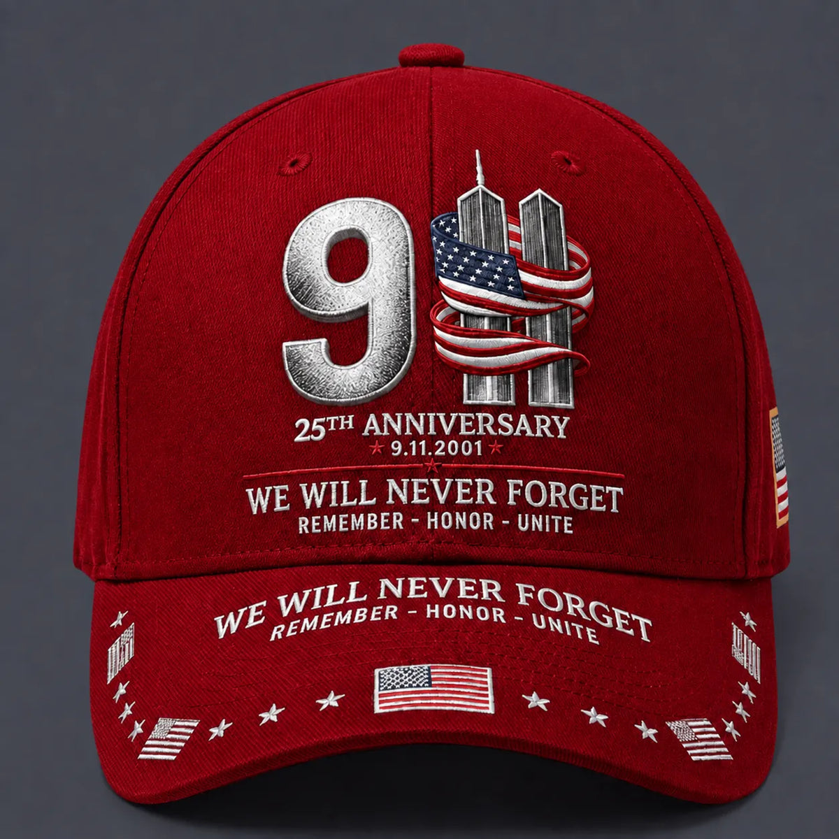 9/11 25th Anniversary We Will Never Forget Memorial Baseball Cap – Unisex Patriotic Memorial Hat🧢 Polyester