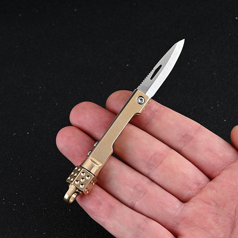 🔥 Mini Brass Dice Folding Knife – Compact EDC Keychain