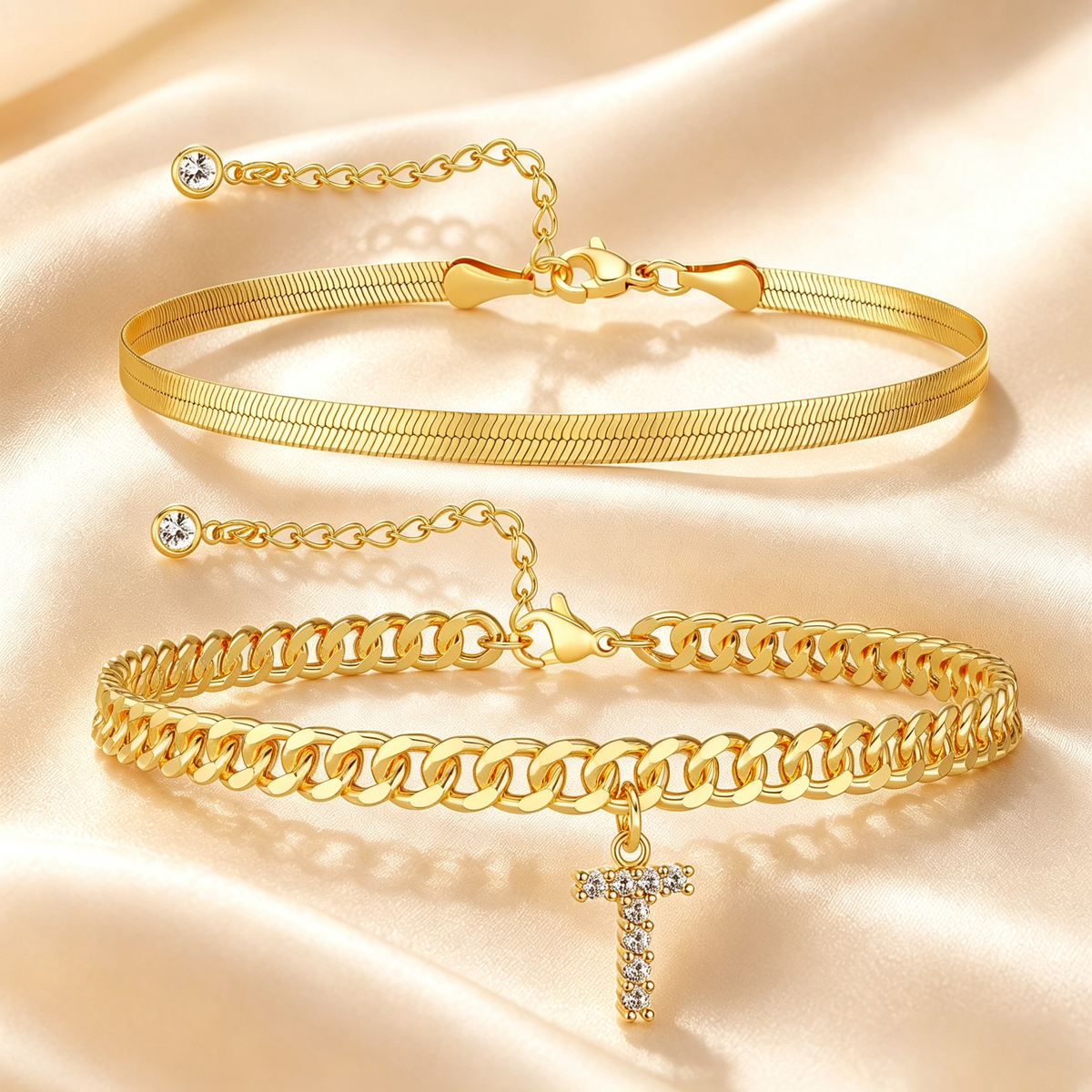 ✨ Gold Initial Anklet – 14K Gold Plated, Waterproof Adjustable Letter Pendant, Stackable Beach Jewelry