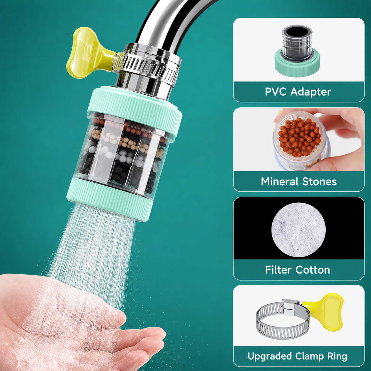 6-Layer Faucet Water Filter 360° Rotating Splash-Free
