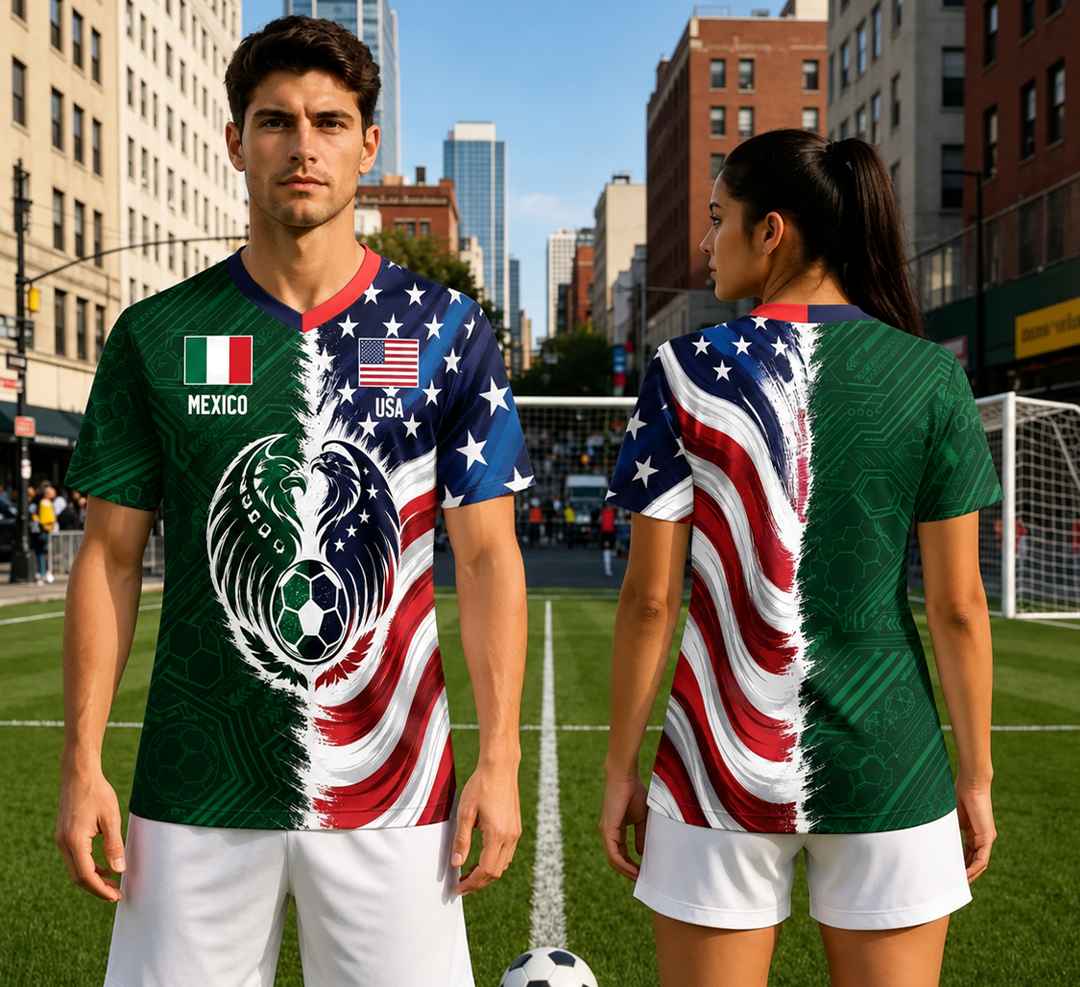 ⚽ Hot Sale Soccer Jersey – Full Half USA Half Mexico Flag Split Print