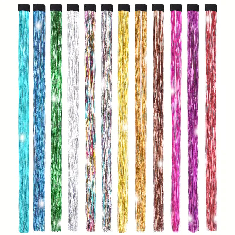 Sparkling Fairy Hair Tinsel Extensions 🌈 Heat-Resistant Glitter Strands for Women ✨