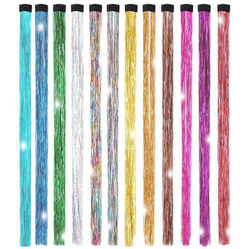 Sparkling Fairy Hair Tinsel Extensions 🌈 Heat-Resistant Glitter Strands for Women ✨