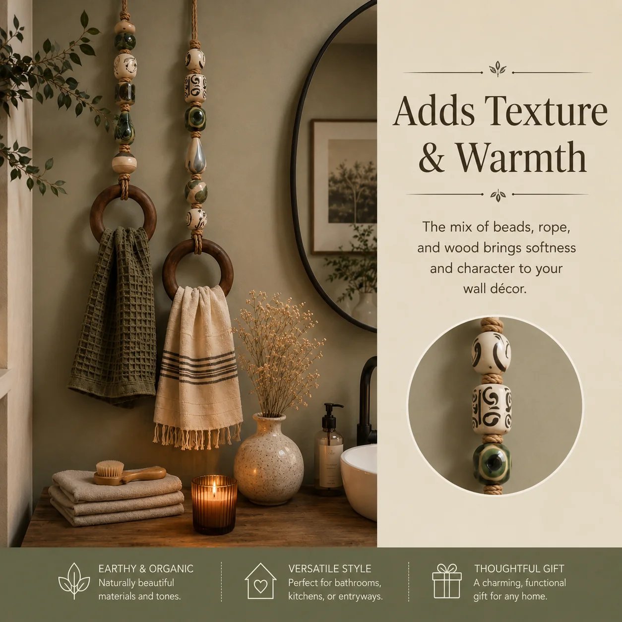 ✨Decorative Beaded Towel Hanger with Wooden Ring(📦Buy 2 Free Shipping)
