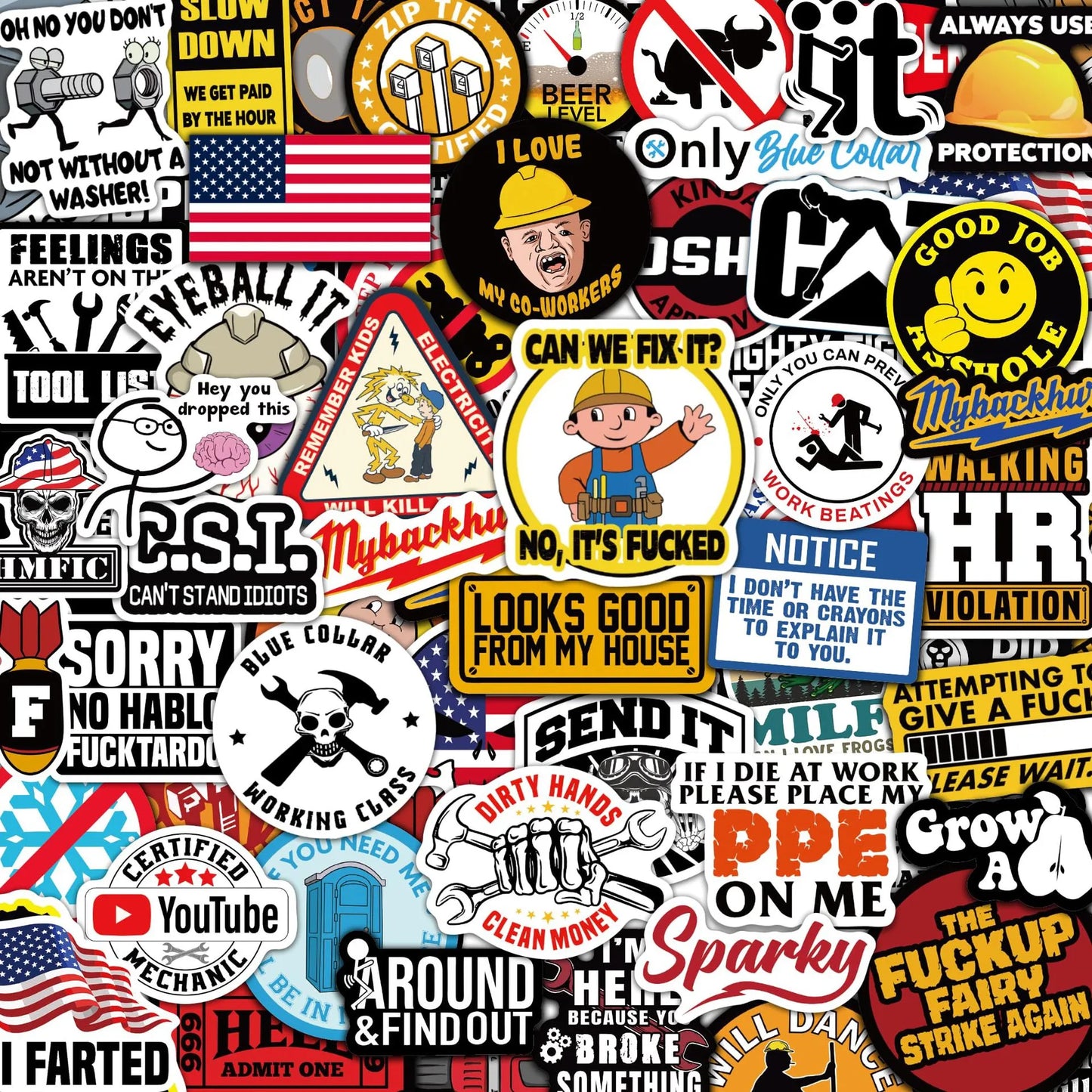 🔥🔥150Pcs Blue Collar Funny Stickers 👷‍♂️