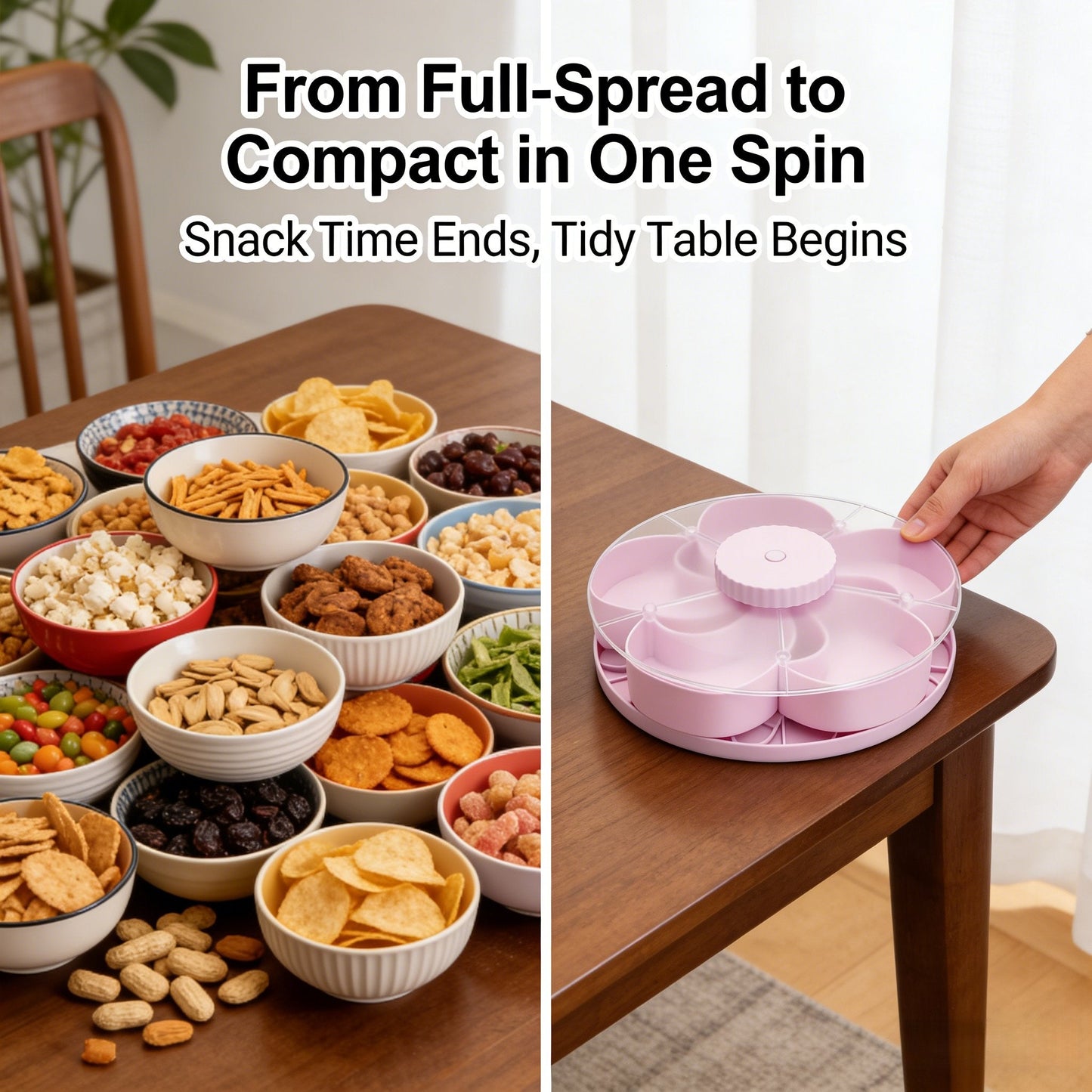 ✅ Rotating 5-Compartment Snack Tray👉Divided Spin & Snack Serving Tray