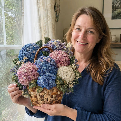 🔥HOT SALE🔥🌸🧵 Premium Floral Basket Patchwork DIY Kit | High-Quality Layered Fabric Bouquet with Raised Petals & Woven Basket Details ✨