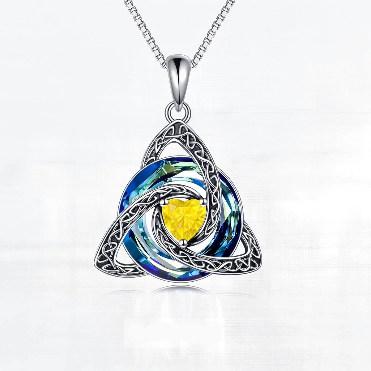 Birthstone Celtic Trinity Knot Necklace – Silver-Plated Crystal Pendant Jewelry