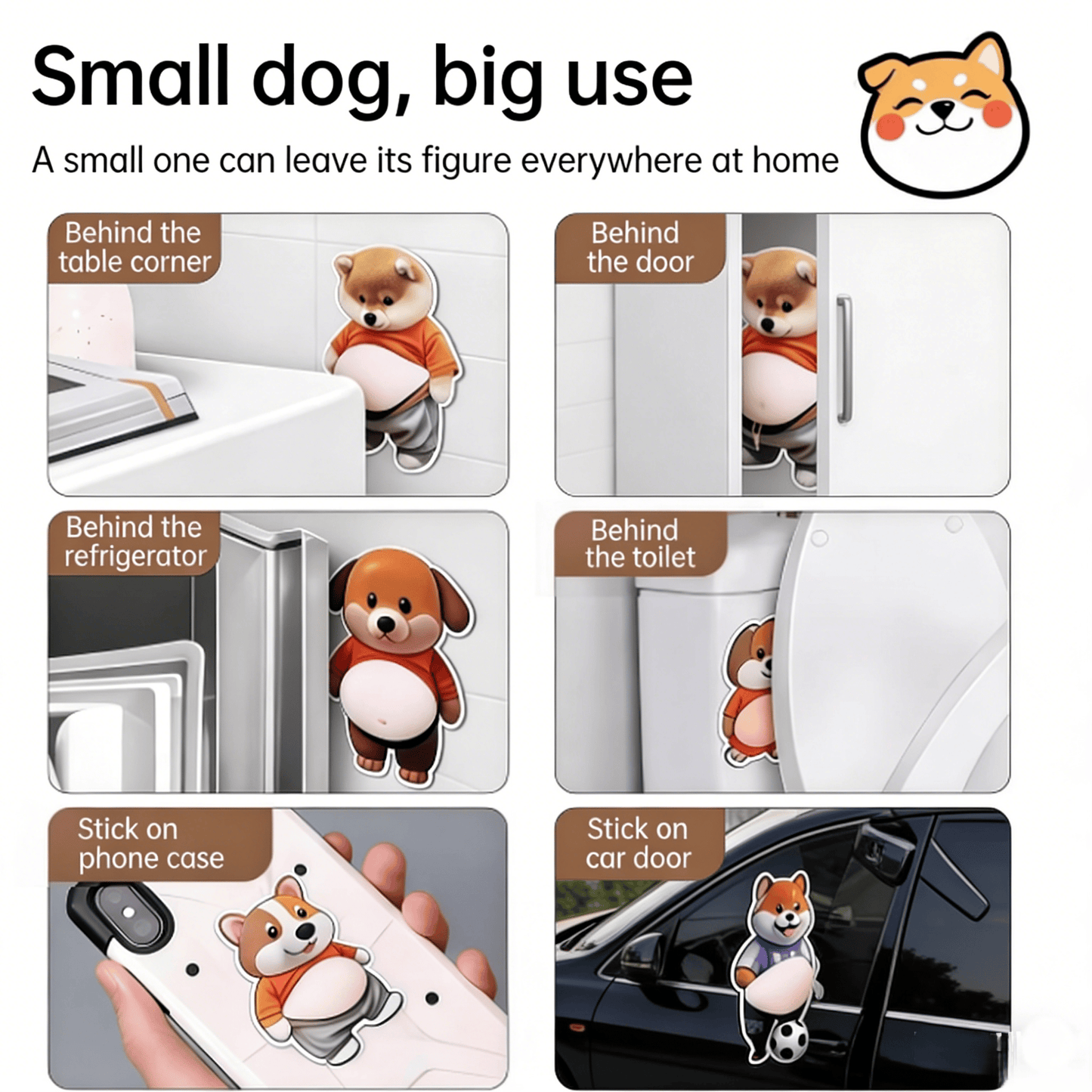 🐶6 Designs Squishy Belly Dog Stickers - Cute Fidget Toy Decals for Stress Relief & Anti-Collision