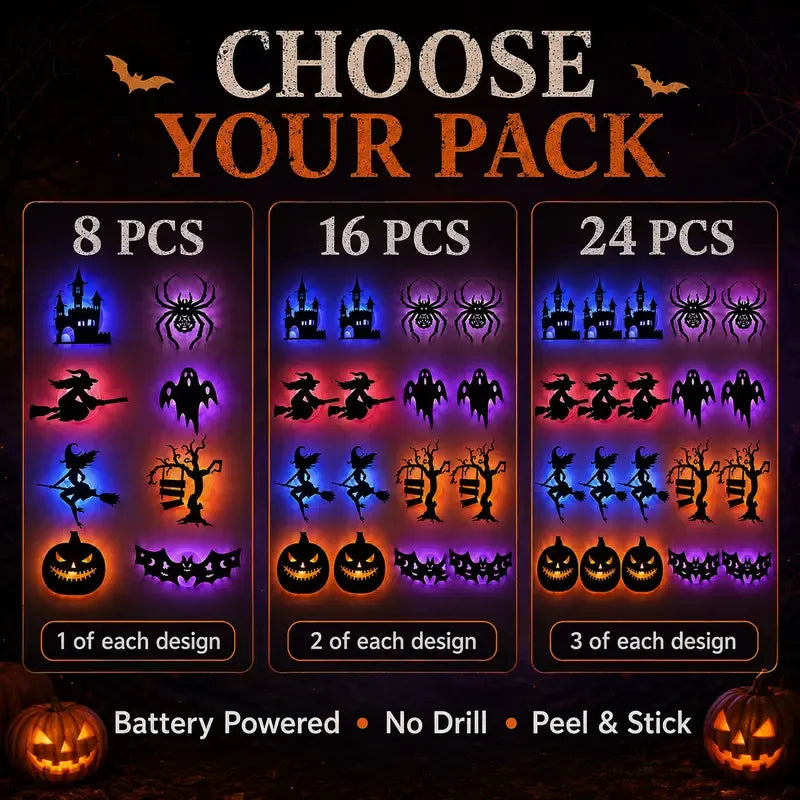🎃 Halloween LED Silhouette Wall Light Stickers – Spooky Glow Made Easy! 👻✨