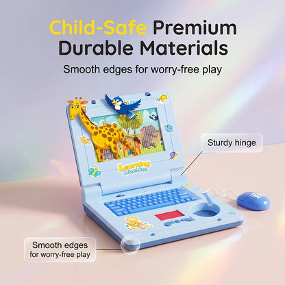 🔥Hot Sale 49% OFF🔥 Interactive Simulation Toy Laptop – Pretend Play Computer with A-Z Keyboard & 1-10 Number Keys, 55+ Songs Lights Sounds, 5 Learning Modes (ABC/Numbers/Music/Games/Messages), Foldable with Handle