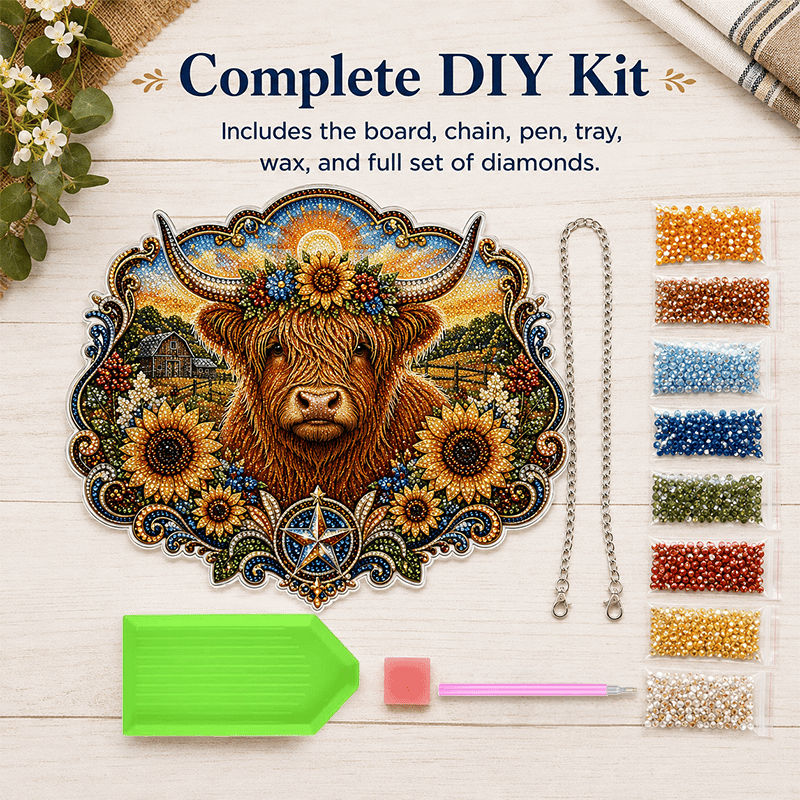 🦬🌻✨Highland Cow Diamond Art Hanging Ornament Kit