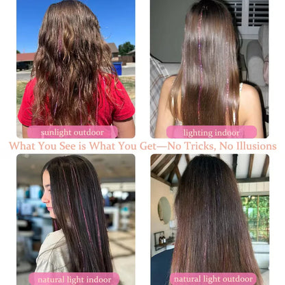 Sparkling Fairy Hair Tinsel Extensions 🌈 Heat-Resistant Glitter Strands for Women ✨