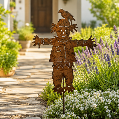 23'' Rustic Metal Scarecrow Garden Stake with Crow