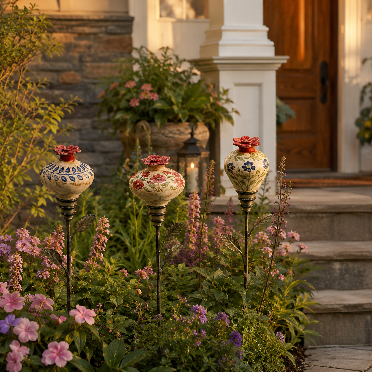 Retro hummingbird feeder garden pole