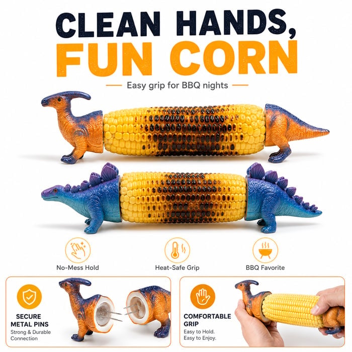 🦖 Dinosaur Corn Holders – Fun, Reusable & Stainless Steel Corn Cob Picks