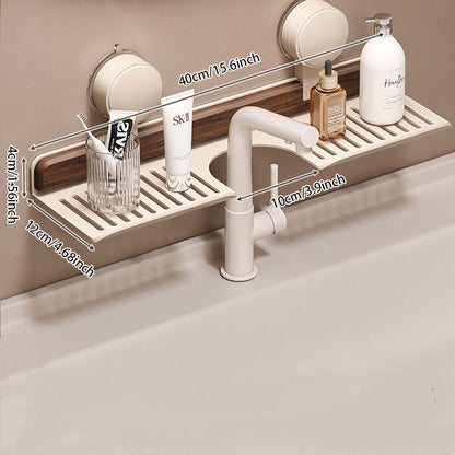 No-Drill Walnut Aluminum Faucet Rack: Hollow Drainage & Heavy-Duty