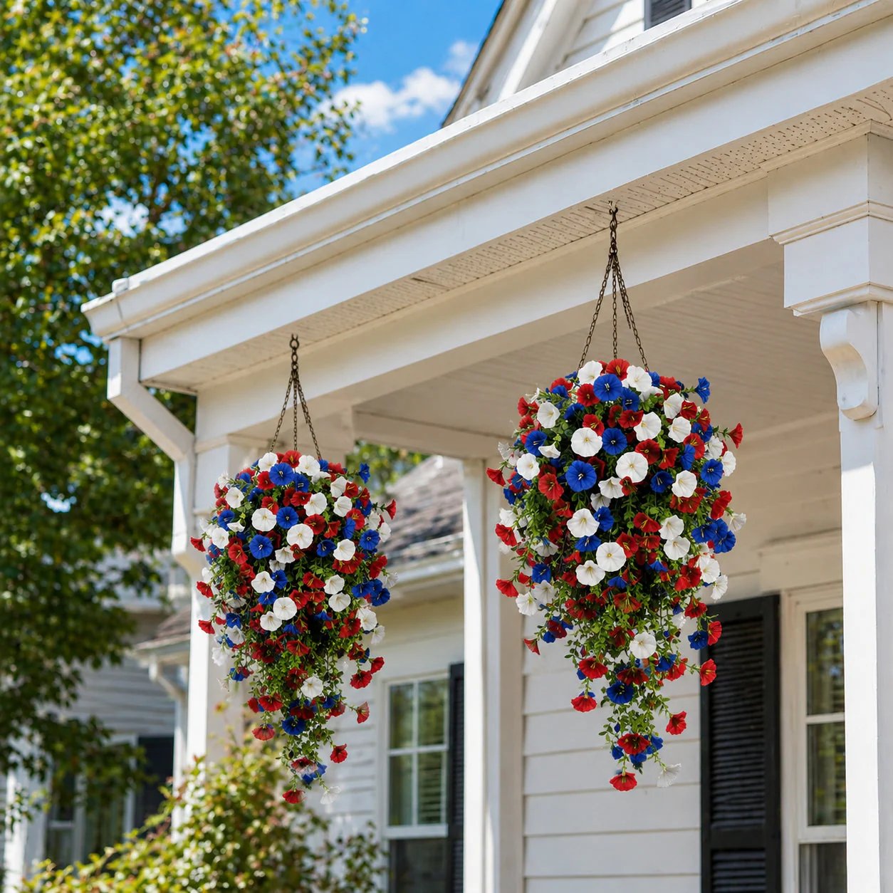 🏆Flash Sale-50% OFF⚡ 50K+ SOLD! Red, White & Blue Artificial Morning Glory Hanging Vines – 3-Piece Set