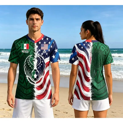 ⚽ Hot Sale Soccer Jersey – Full Half USA Half Mexico Flag Split Print