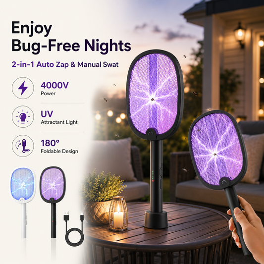 Rechargeable 2-in-1 Electric Bug Zapper Racket with UV Light