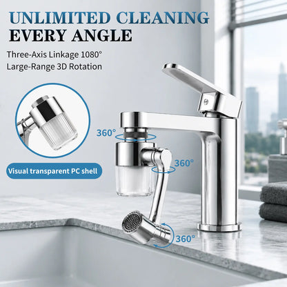 1080° Swivel Faucet Filter Set with 5 Filters, 3 Adapters, 2 Modes Faucet Extender Aerator