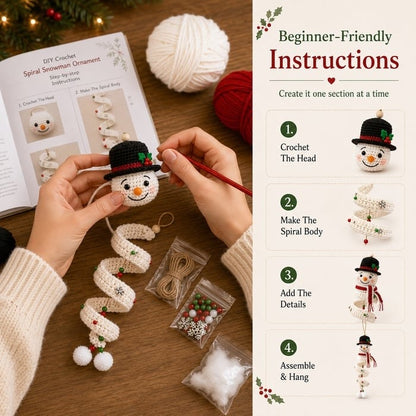 🔥 LAST DAY 49% OFF – ☃️ Crochet Snowman Spiral Ornament DIY Kit | Complete Beginner-Friendly Set with Soft Yarn, Crochet Hook, Festive Beads, Snowflakes & Step-by-Step Guide 🧶🎄✨